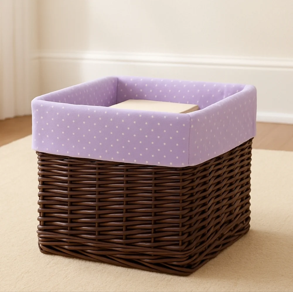 Pottery Barn Kids Purple Polka Dot Square Basket Liner XL NWOT 15x15 Cotton